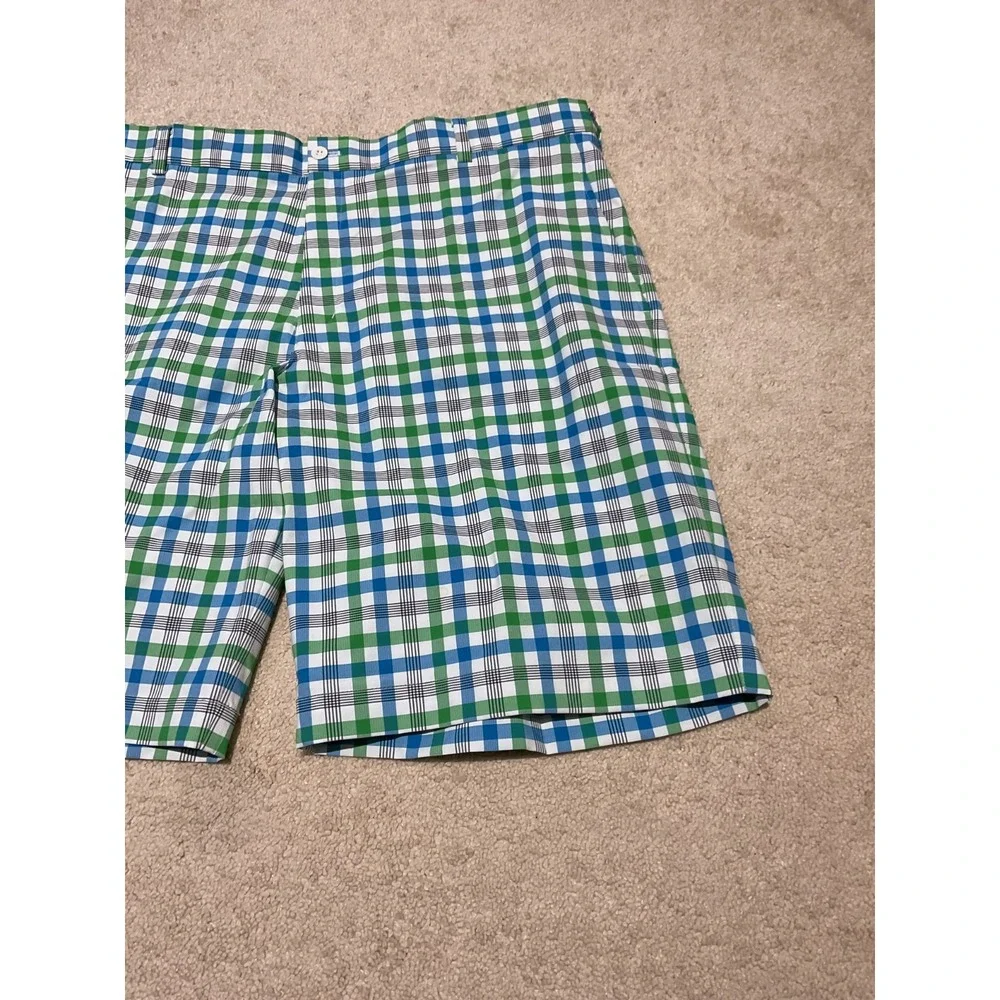 Nike Dri Fit Golf Shorts 42 Mens Blue Green Plaid Performance Stretch Lightweigh